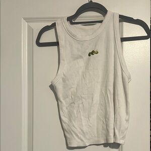 Target White Tank Top with Olive Embellishments